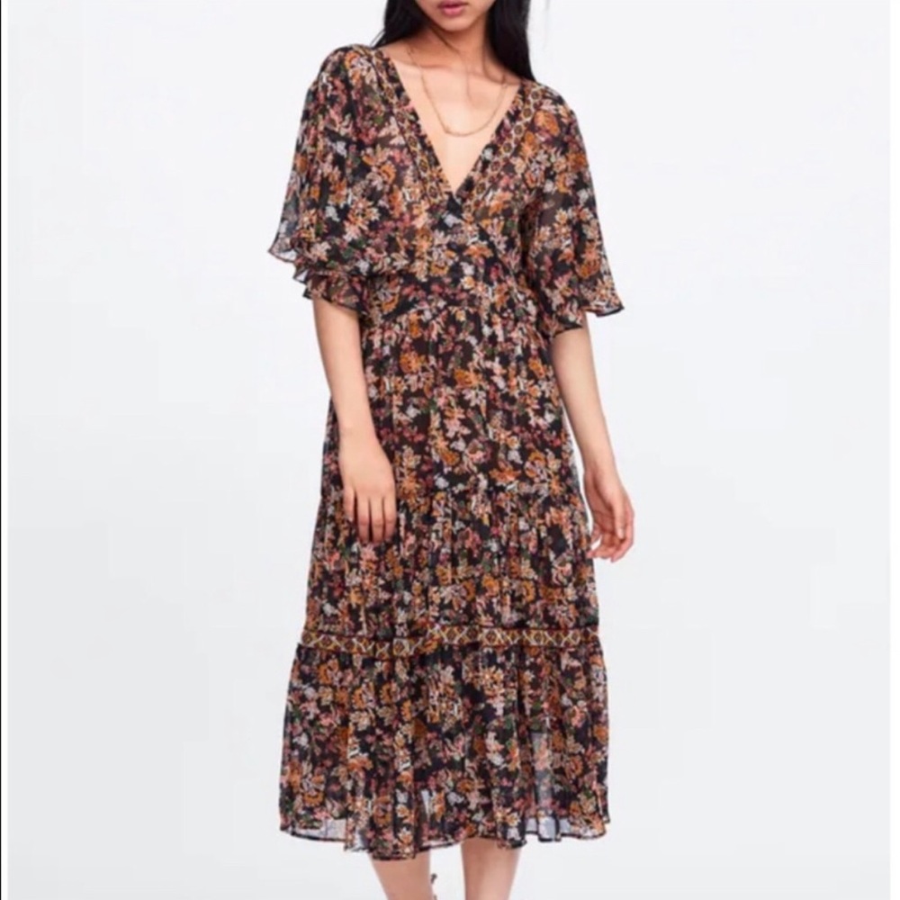 Zara beaded sheer floral maxi dress open back